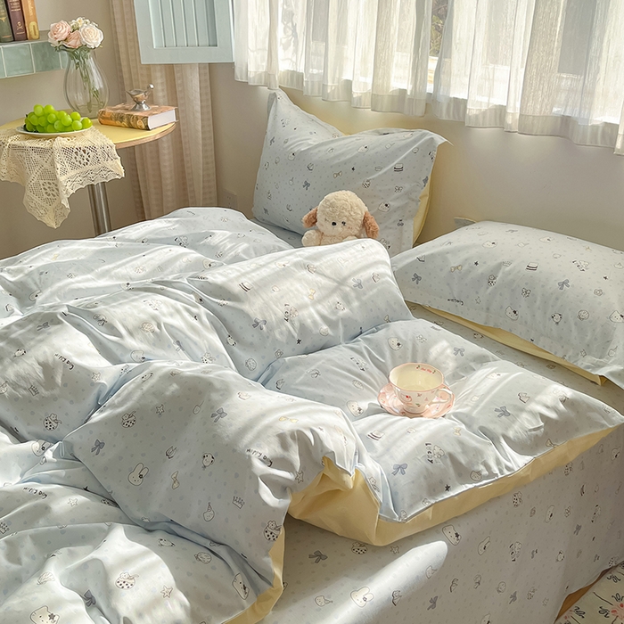 91家纺网 家纺一手货源 找家纺 花梦欣 2026新款全棉印花系列简约卡通款四件套 路灯影院