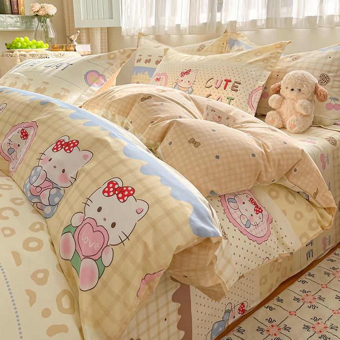 花梦欣 2026新款全棉印花系列简约卡通款四件套 萌萌凯蒂