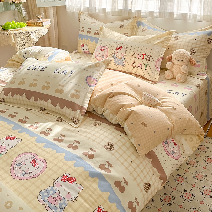 91家纺网 家纺一手货源 找家纺 花梦欣 2026新款全棉印花系列简约卡通款四件套 萌萌凯蒂