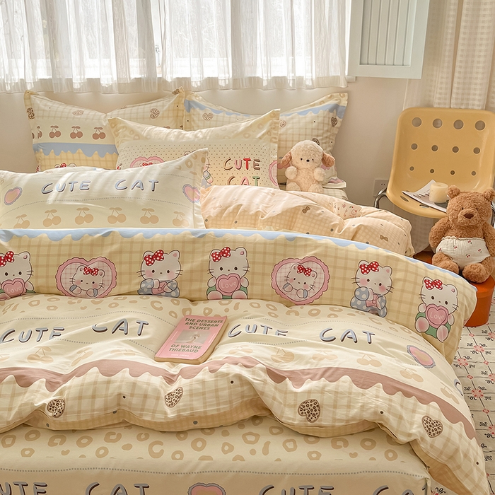 91家纺网 家纺一手货源 找家纺 花梦欣 2026新款全棉印花系列简约卡通款四件套 萌萌凯蒂