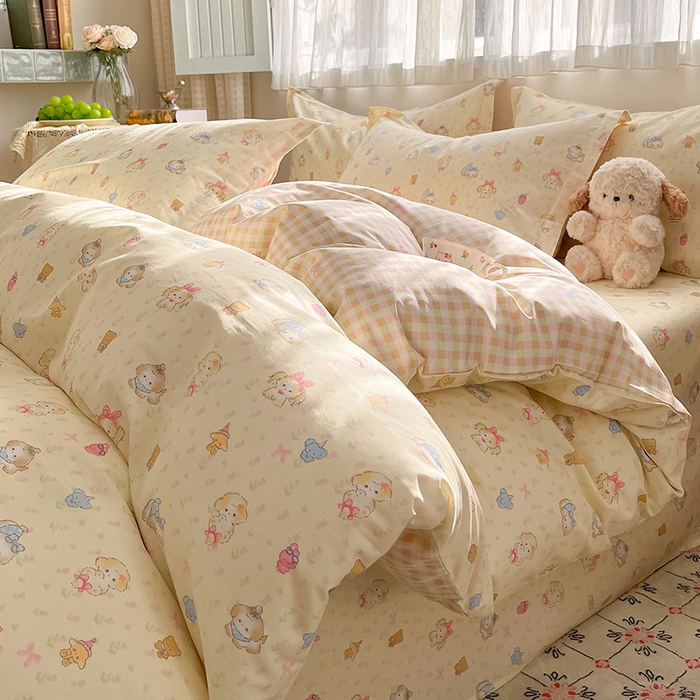 花梦欣 2026新款全棉印花系列简约卡通款四件套 萌趣汪汪