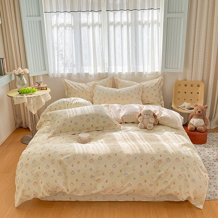 91家纺网 家纺一手货源 找家纺 花梦欣 2026新款全棉印花系列简约卡通款四件套 萌趣汪汪