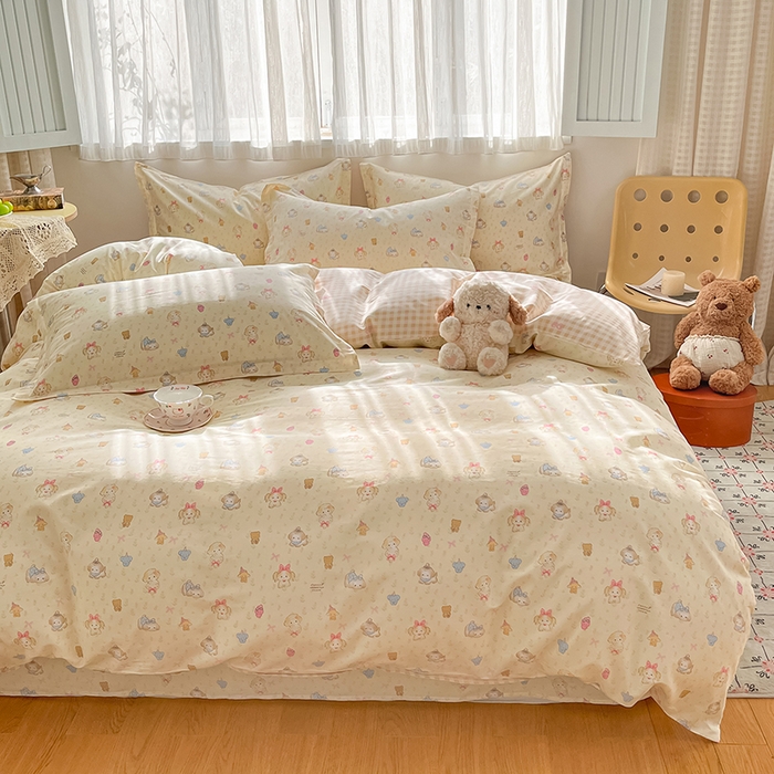 91家纺网 家纺一手货源 找家纺 花梦欣 2026新款全棉印花系列简约卡通款四件套 萌趣汪汪