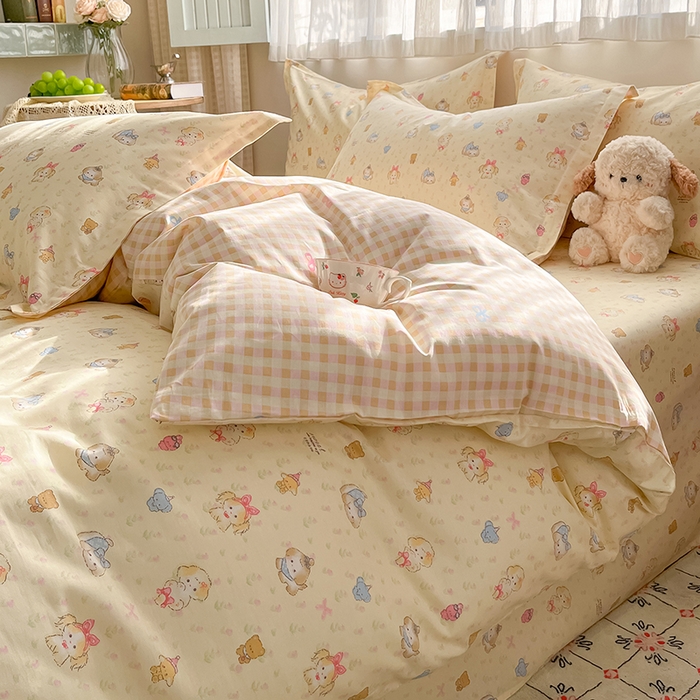 91家纺网 家纺一手货源 找家纺 花梦欣 2026新款全棉印花系列简约卡通款四件套 萌趣汪汪