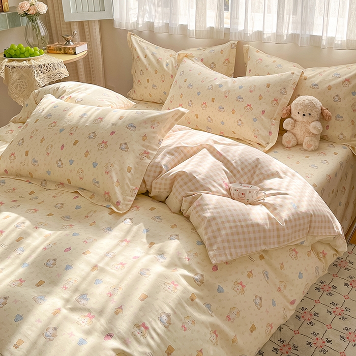 91家纺网 家纺一手货源 找家纺 花梦欣 2026新款全棉印花系列简约卡通款四件套 萌趣汪汪