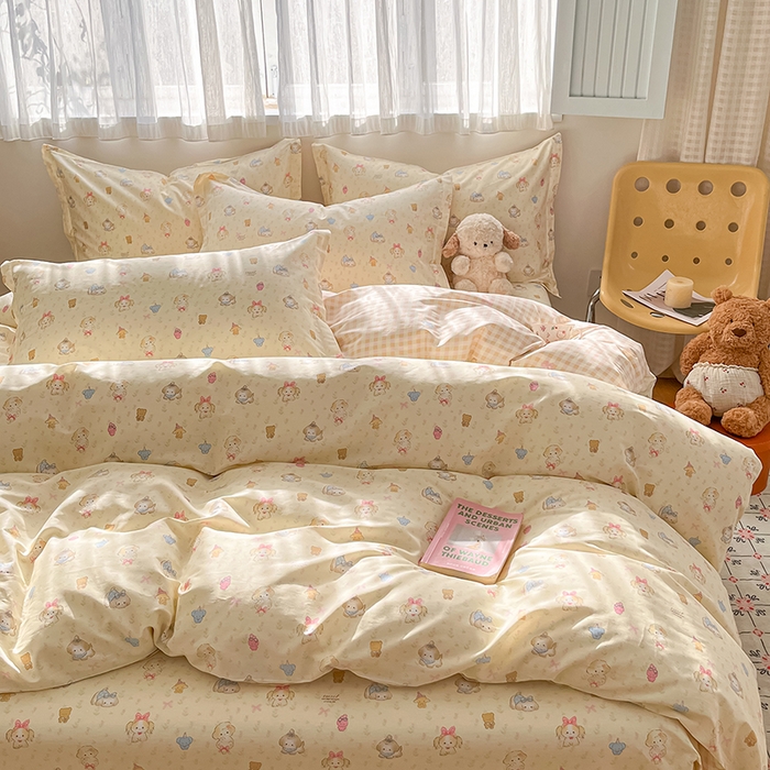 91家纺网 家纺一手货源 找家纺 花梦欣 2026新款全棉印花系列简约卡通款四件套 萌趣汪汪