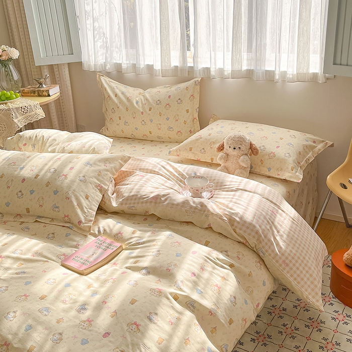 91家纺网 家纺一手货源 找家纺 花梦欣 2026新款全棉印花系列简约卡通款四件套 萌趣汪汪