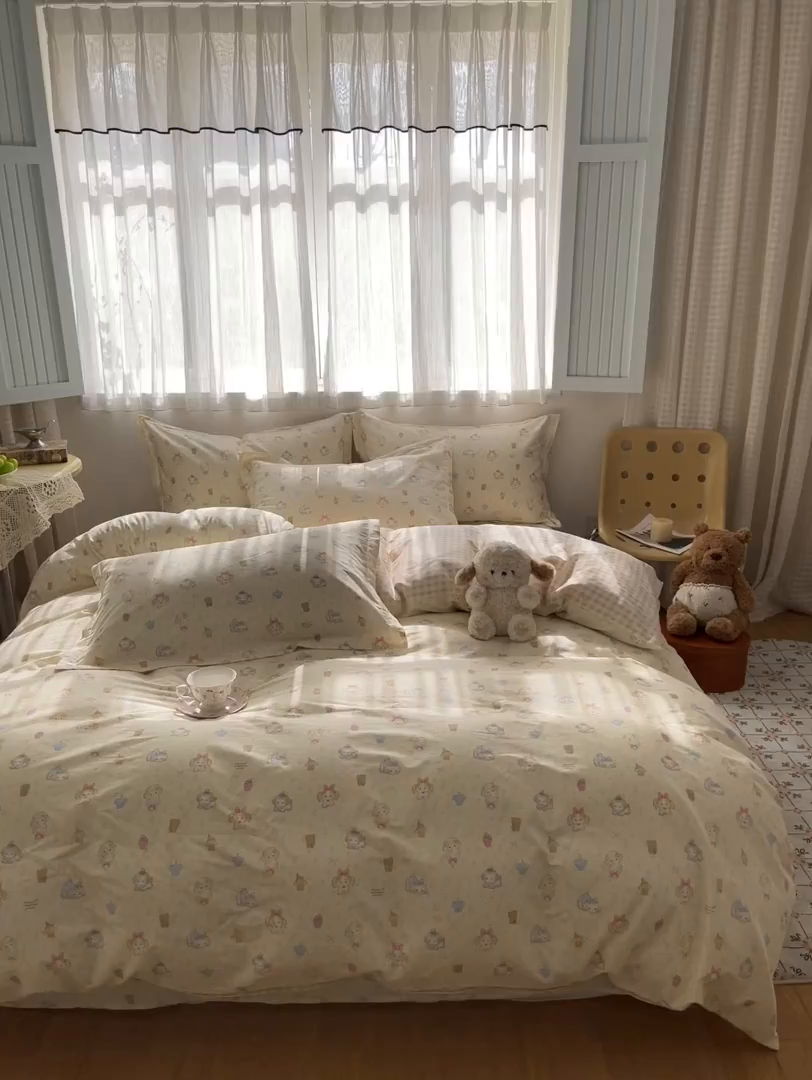 91家纺网 家纺一手货源 找家纺 花梦欣 2026新款全棉印花系列简约卡通款四件套 萌趣汪汪