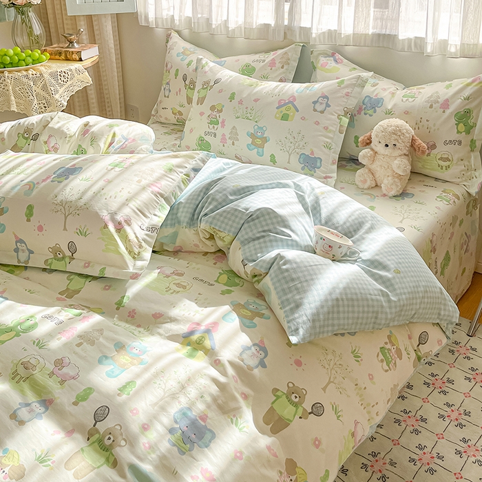 91家纺网 家纺一手货源 找家纺 花梦欣 2026新款全棉印花系列简约卡通款四件套 妙趣乐园