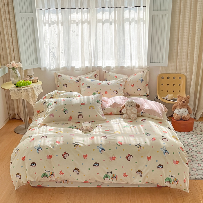 91家纺网 家纺一手货源 找家纺 花梦欣 2026新款全棉印花系列简约卡通款四件套 趣味涂鸦