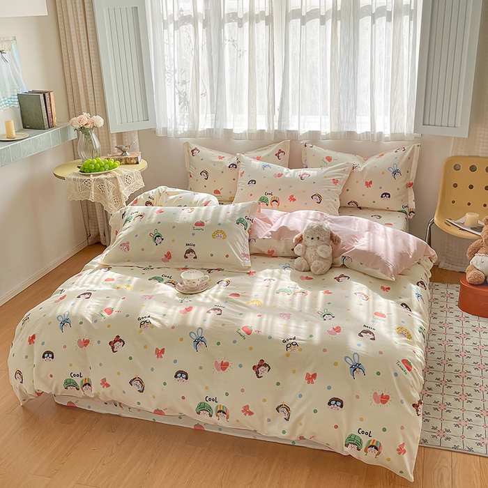 91家纺网 家纺一手货源 找家纺 花梦欣 2026新款全棉印花系列简约卡通款四件套 趣味涂鸦