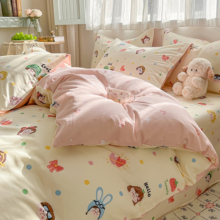 91家纺网 家纺一手货源 找家纺 花梦欣 2026新款全棉印花系列简约卡通款四件套 趣味涂鸦