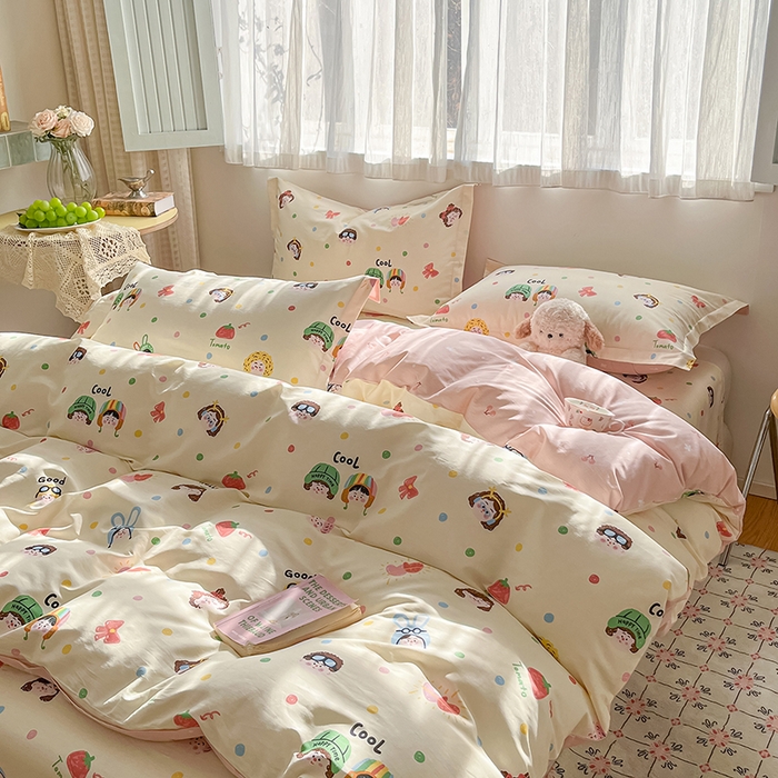 91家纺网 家纺一手货源 找家纺 花梦欣 2026新款全棉印花系列简约卡通款四件套 趣味涂鸦