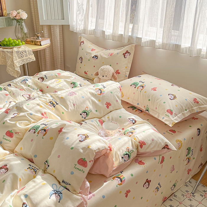 91家纺网 家纺一手货源 找家纺 花梦欣 2026新款全棉印花系列简约卡通款四件套 趣味涂鸦