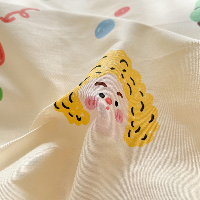 91家纺网 家纺一手货源 找家纺 花梦欣 2026新款全棉印花系列简约卡通款四件套 趣味涂鸦