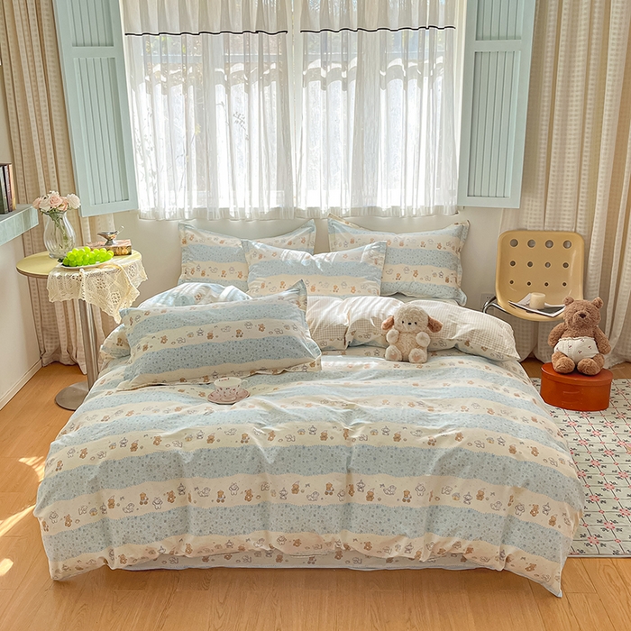 91家纺网 家纺一手货源 找家纺 花梦欣 2026新款全棉印花系列简约卡通款四件套 三小只