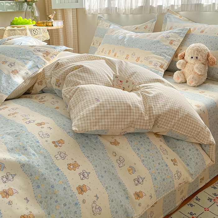 91家纺网 家纺一手货源 找家纺 花梦欣 2026新款全棉印花系列简约卡通款四件套 三小只