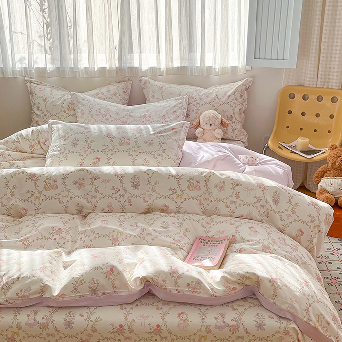 91家纺网 家纺一手货源 找家纺 花梦欣 2026新款全棉印花系列简约卡通款四件套 童话花町