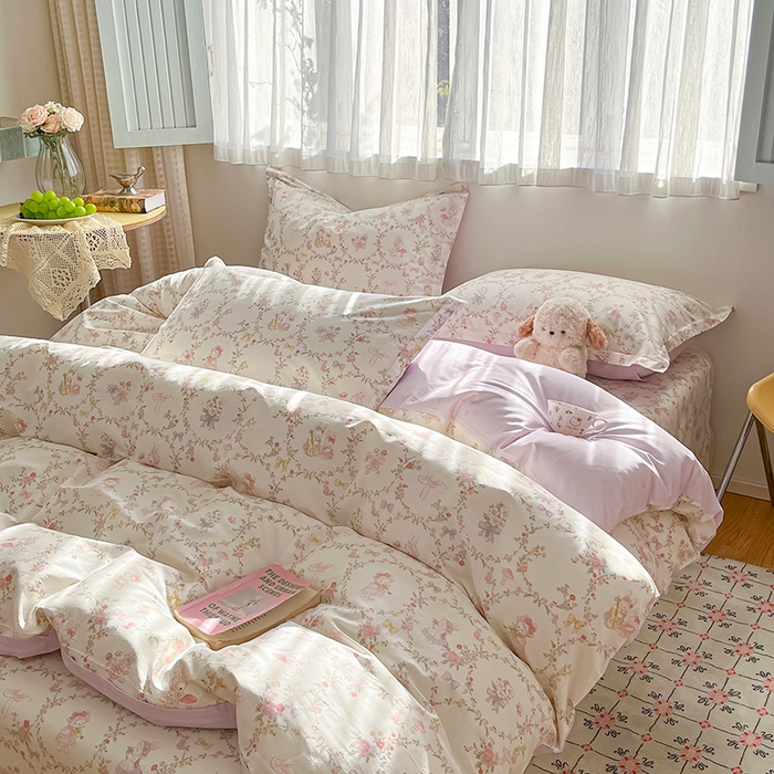 91家纺网 家纺一手货源 找家纺 花梦欣 2026新款全棉印花系列简约卡通款四件套 童话花町