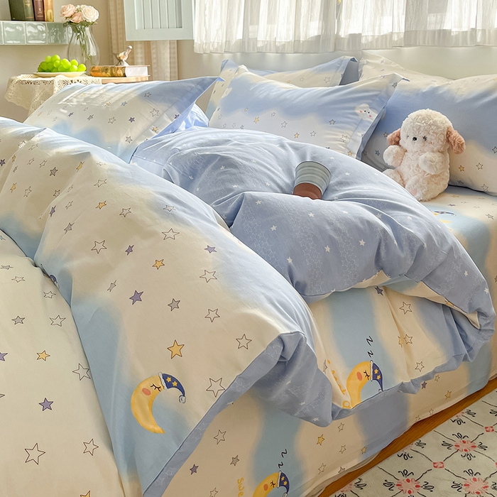 花梦欣 2026新款全棉印花系列简约卡通款四件套 星辰入梦