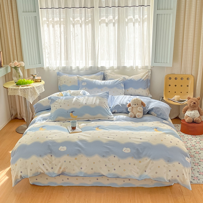 91家纺网 家纺一手货源 找家纺 花梦欣 2026新款全棉印花系列简约卡通款四件套 星辰入梦