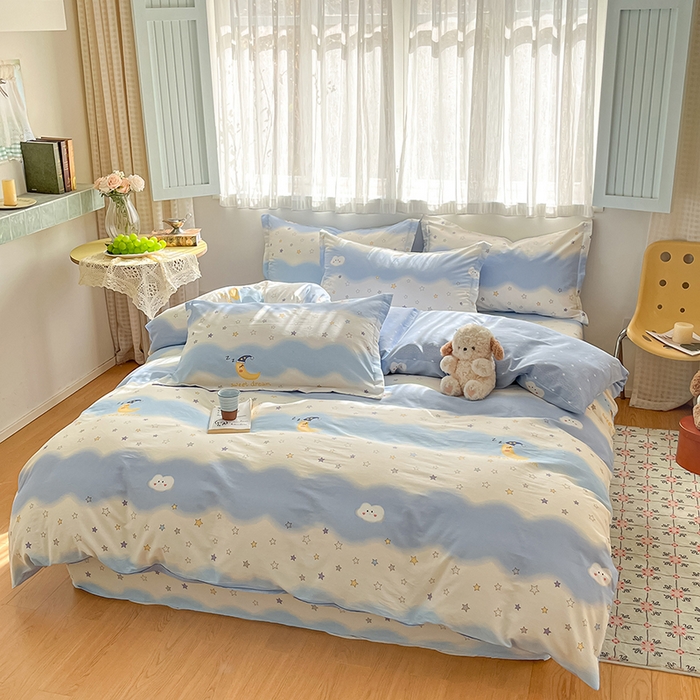 91家纺网 家纺一手货源 找家纺 花梦欣 2026新款全棉印花系列简约卡通款四件套 星辰入梦