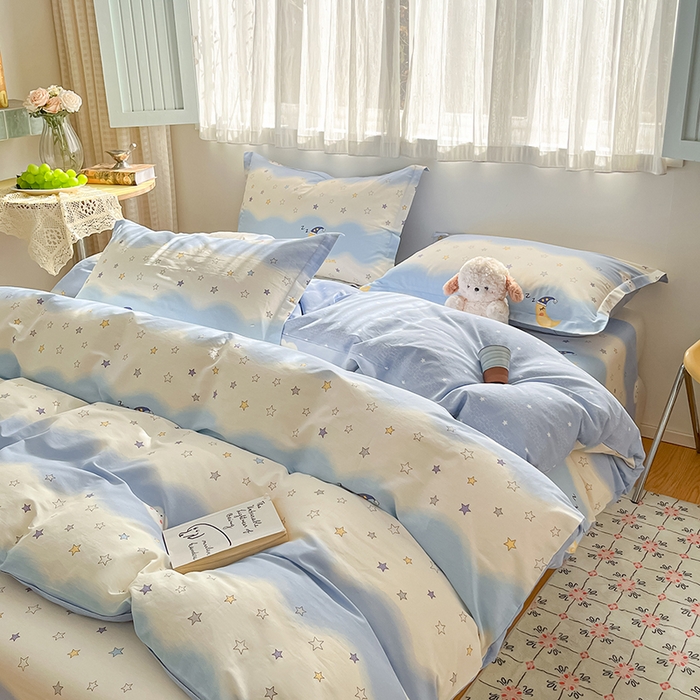 91家纺网 家纺一手货源 找家纺 花梦欣 2026新款全棉印花系列简约卡通款四件套 星辰入梦