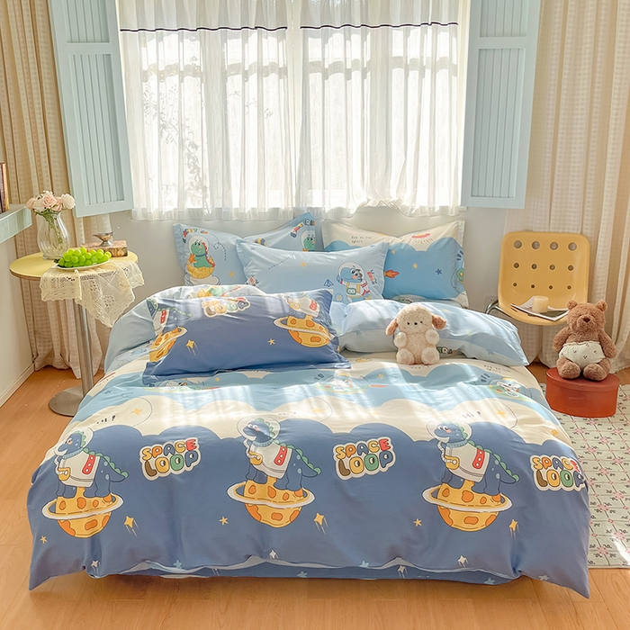 91家纺网 家纺一手货源 找家纺 花梦欣 2026新款全棉印花系列简约卡通款四件套 星际漫游记