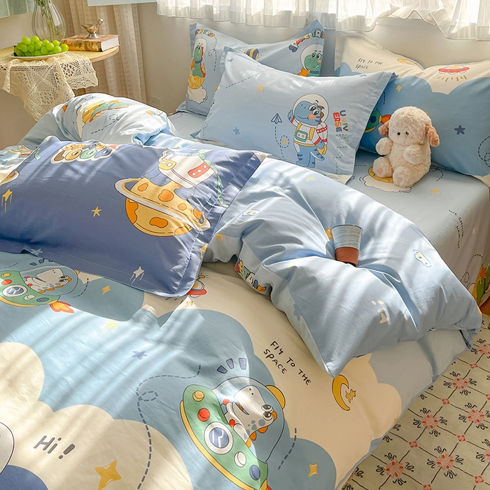 91家纺网 家纺一手货源 找家纺 花梦欣 2026新款全棉印花系列简约卡通款四件套 星际漫游记