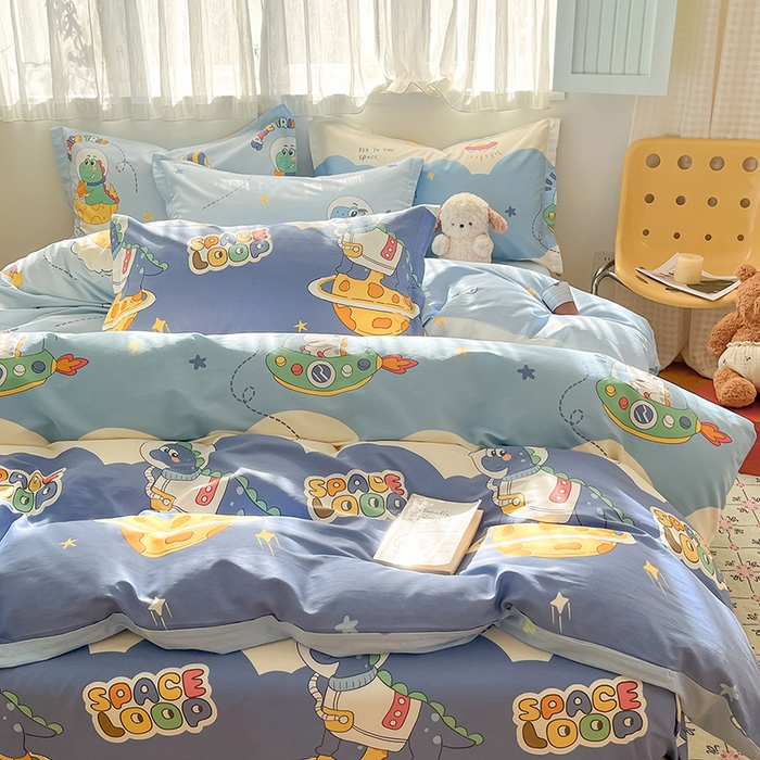 91家纺网 家纺一手货源 找家纺 花梦欣 2026新款全棉印花系列简约卡通款四件套 星际漫游记