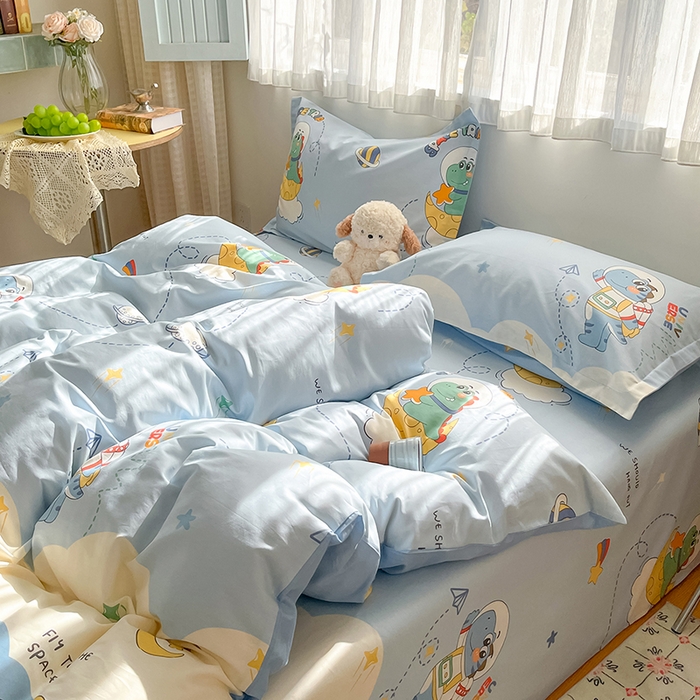 91家纺网 家纺一手货源 找家纺 花梦欣 2026新款全棉印花系列简约卡通款四件套 星际漫游记