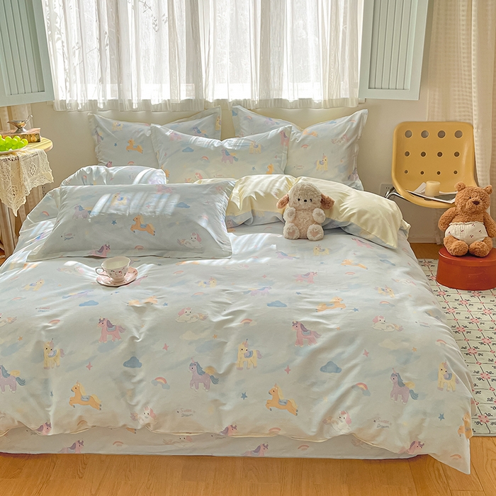 91家纺网 家纺一手货源 找家纺 花梦欣 2026新款全棉印花系列简约卡通款四件套 星芒小马