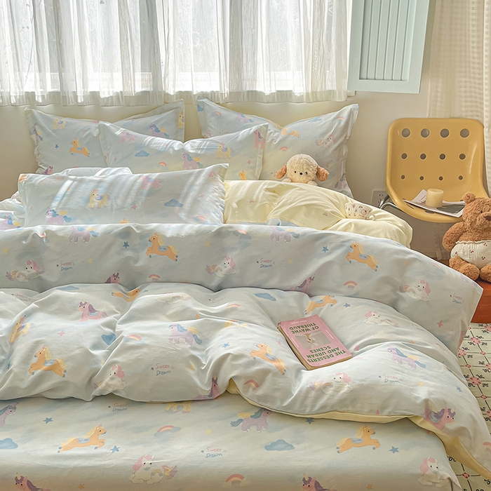 91家纺网 家纺一手货源 找家纺 花梦欣 2026新款全棉印花系列简约卡通款四件套 星芒小马