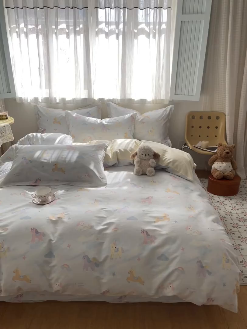 91家纺网 家纺一手货源 找家纺 花梦欣 2026新款全棉印花系列简约卡通款四件套 星芒小马