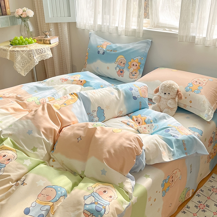 91家纺网 家纺一手货源 找家纺 花梦欣 2026新款全棉印花系列简约卡通款四件套 星梦童话