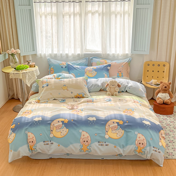 91家纺网 家纺一手货源 找家纺 花梦欣 2026新款全棉印花系列简约卡通款四件套 星梦童话