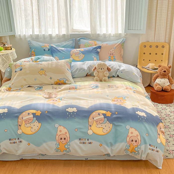 91家纺网 家纺一手货源 找家纺 花梦欣 2026新款全棉印花系列简约卡通款四件套 星梦童话