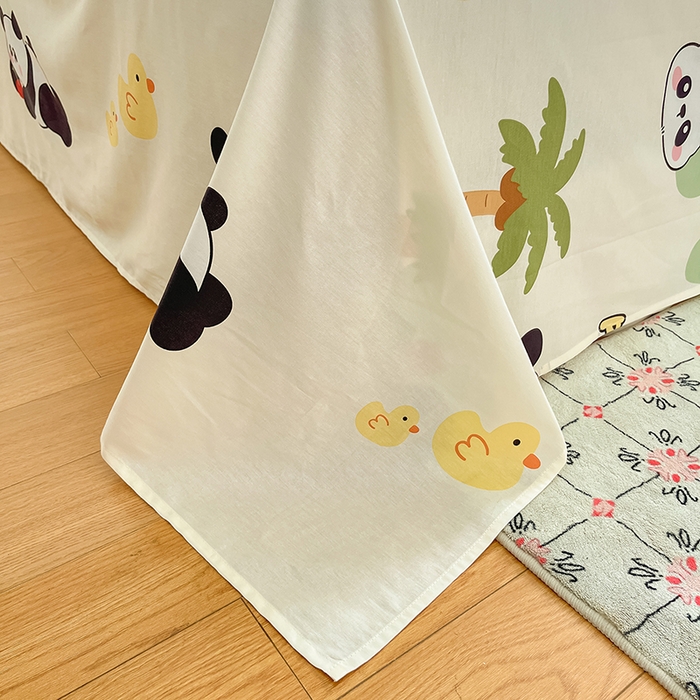 91家纺网 家纺一手货源 找家纺 花梦欣 2026新款全棉印花系列简约卡通款四件套 熊猫鸭鸭乐绿