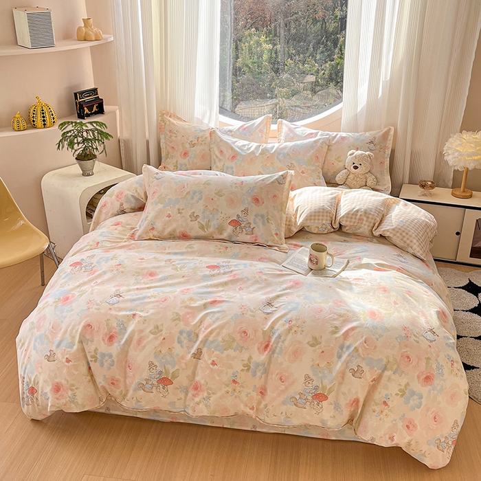 91家纺网 家纺一手货源 找家纺 花梦欣 2026新款全棉印花系列简约卡通款四件套 油画弦音