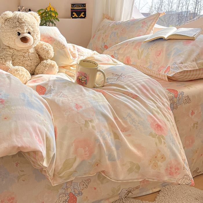 91家纺网 家纺一手货源 找家纺 花梦欣 2026新款全棉印花系列简约卡通款四件套 油画弦音