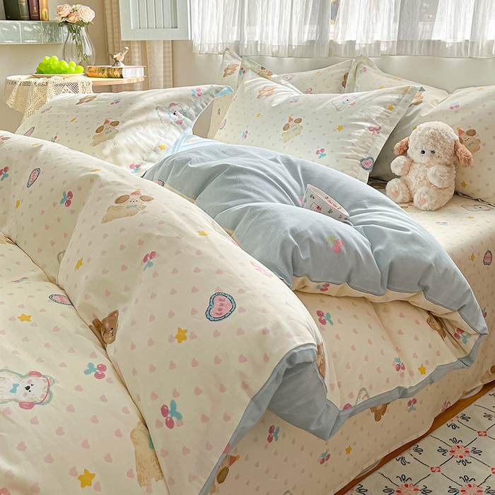 花梦欣 2026新款全棉印花系列简约卡通款四件套 芋泥小狗