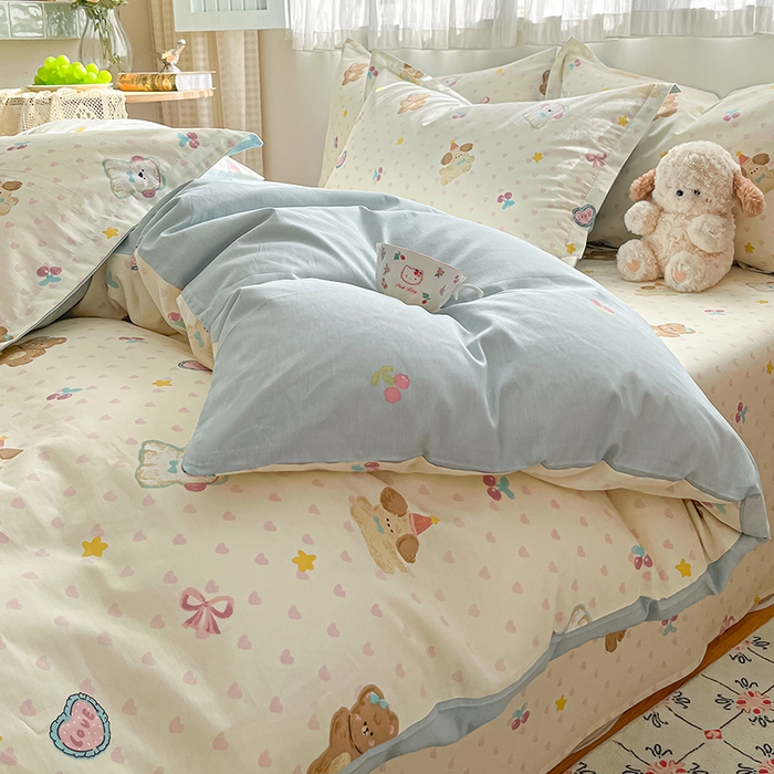 91家纺网 家纺一手货源 找家纺 花梦欣 2026新款全棉印花系列简约卡通款四件套 芋泥小狗