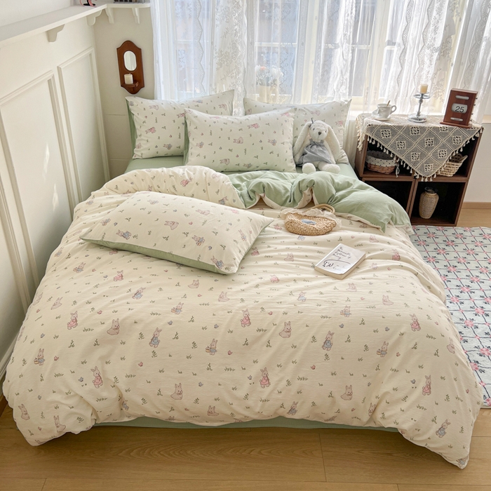 91家纺网 家纺一手货源 找家纺 （总）妖妖家纺 2026新款敲可爱的奶呼呼云感双层纱简约四件套系列