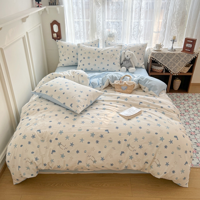 91家纺网 家纺一手货源 找家纺 （总）妖妖家纺 2026新款敲可爱的奶呼呼云感双层纱简约四件套系列