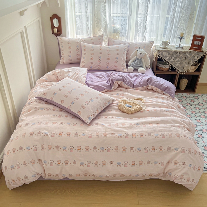 91家纺网 家纺一手货源 找家纺 （总）妖妖家纺 2026新款敲可爱的奶呼呼云感双层纱简约四件套系列