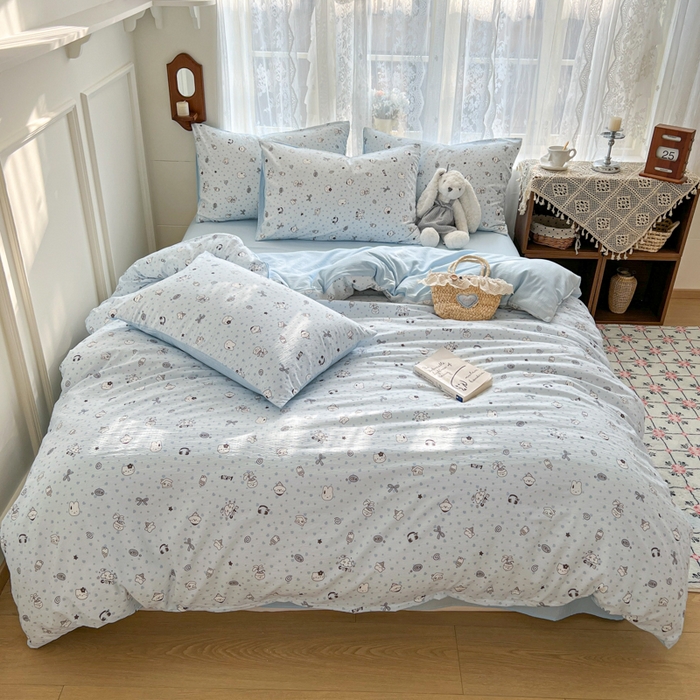 91家纺网 家纺一手货源 找家纺 （总）妖妖家纺 2026新款敲可爱的奶呼呼云感双层纱简约四件套系列