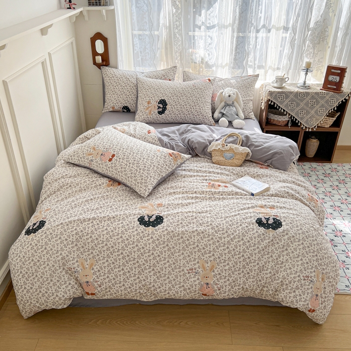 91家纺网 家纺一手货源 找家纺 （总）妖妖家纺 2026新款敲可爱的奶呼呼云感双层纱简约四件套系列