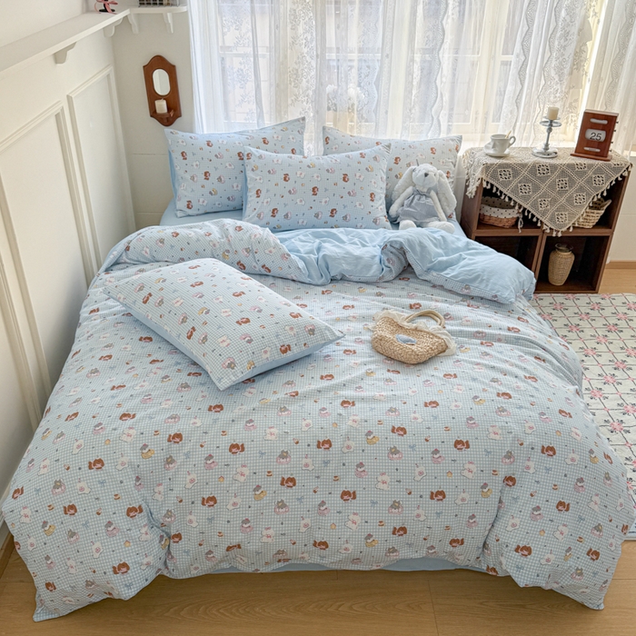 91家纺网 家纺一手货源 找家纺 （总）妖妖家纺 2026新款敲可爱的奶呼呼云感双层纱简约四件套系列