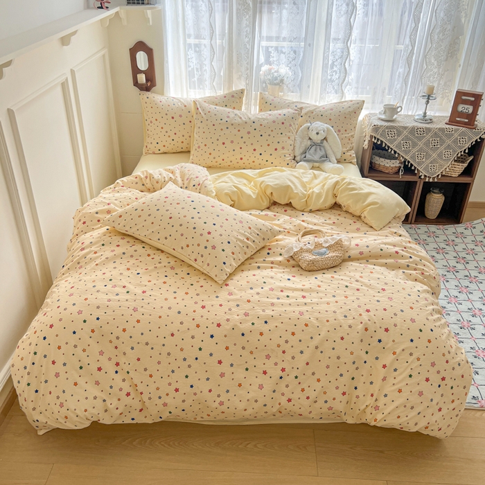 91家纺网 家纺一手货源 找家纺 （总）妖妖家纺 2026新款敲可爱的奶呼呼云感双层纱简约四件套系列