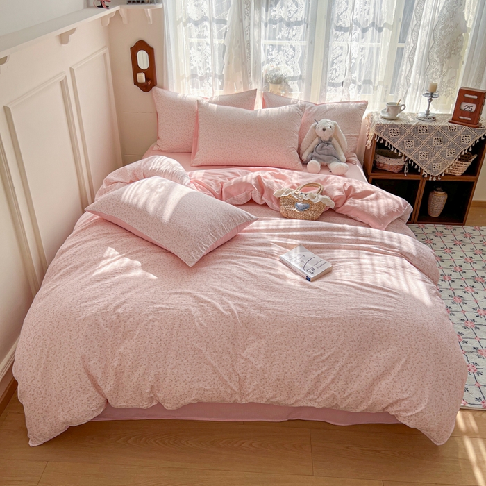 91家纺网 家纺一手货源 找家纺 （总）妖妖家纺 2026新款敲可爱的奶呼呼云感双层纱简约四件套系列